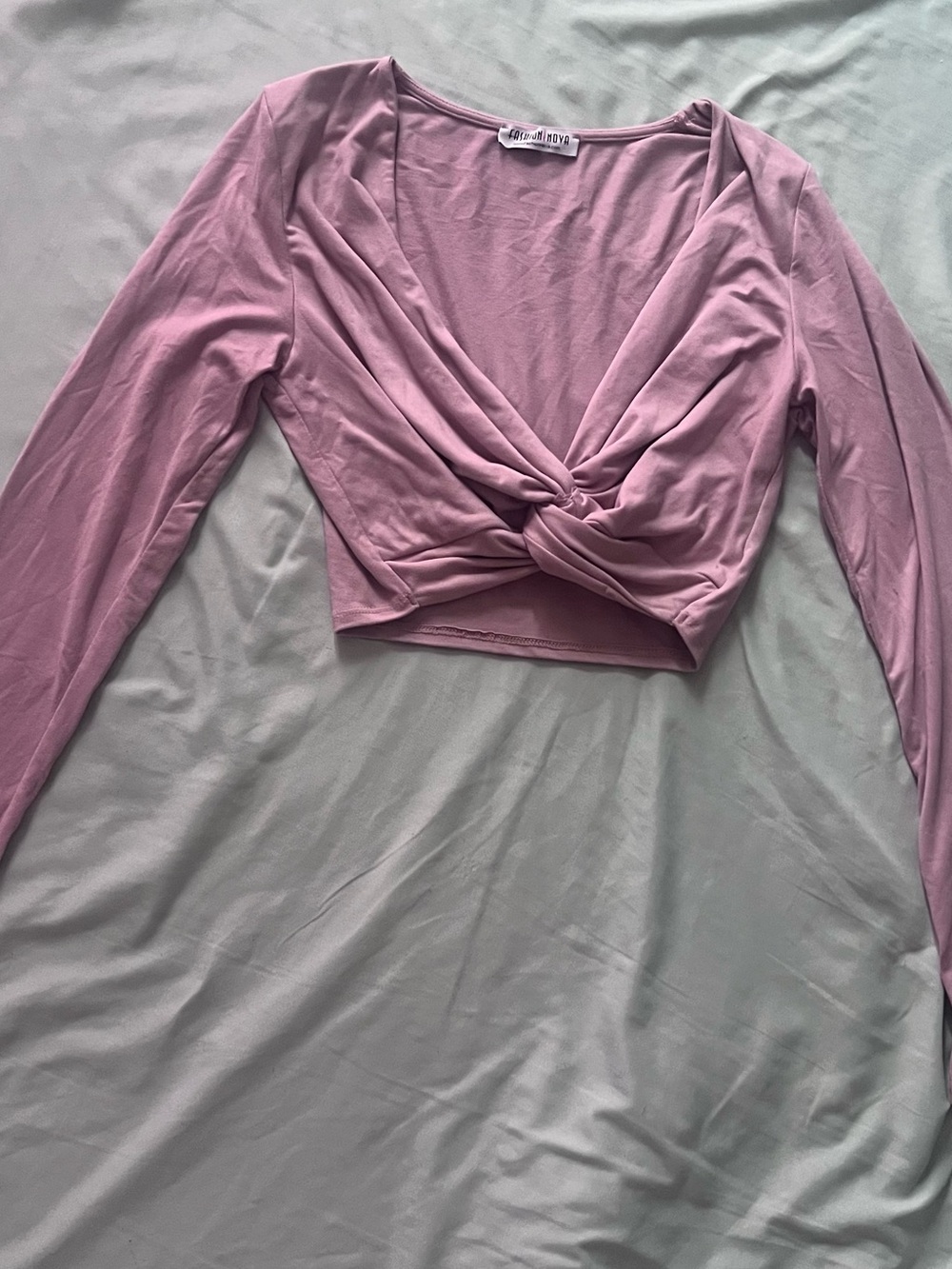 Fashion Nova Mauve Twist-Front Long Sleeve Crop Top